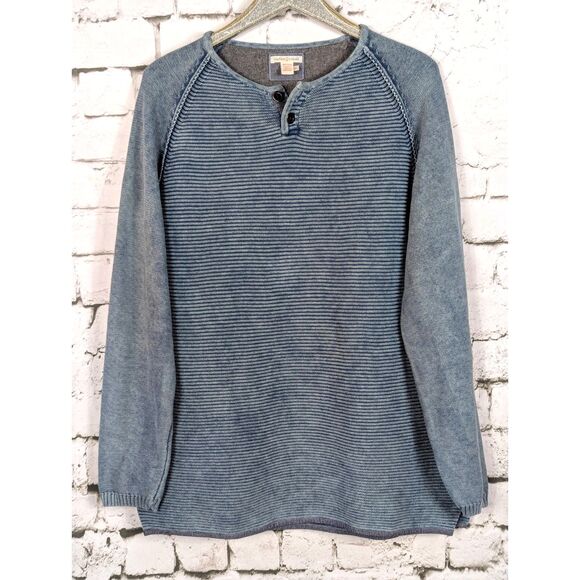 CARBON2COBALT Waterman Henley Pullover Knit Sweater Heavy Comfy Blue Size XL - Picture 1 of 6